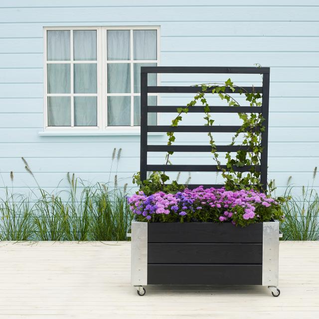 Cubic blomsterkasse m/espalier og hjul – 87×50×130 cm – sort – 18239-15 DETAIL88691