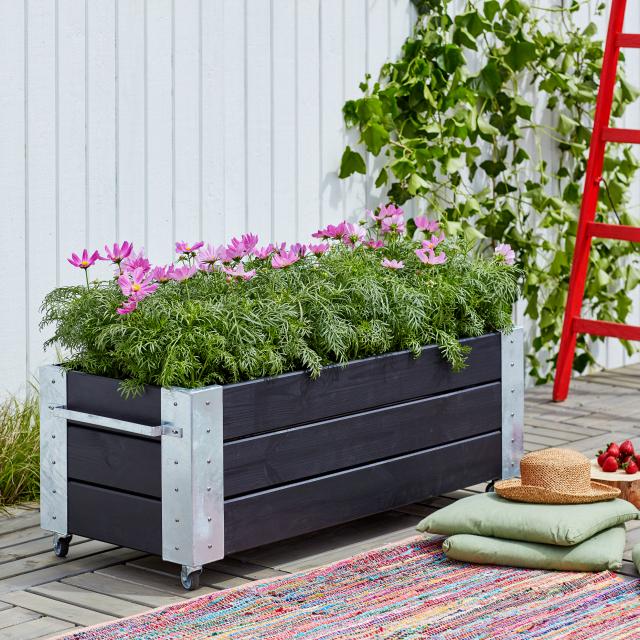 Cubic blomsterkasse m/hjul – 120×50×45 cm – sort – 18261-15 DETAIL88707