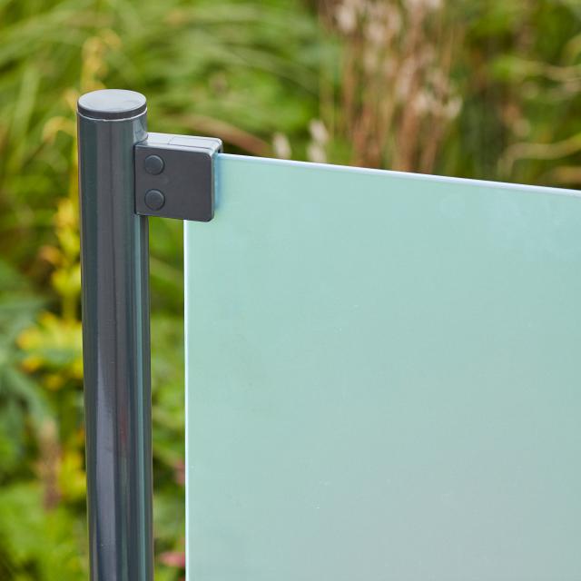 Hærdet glashegn - 90×91 cm - frosted - t/runde stålstolper - 175402-1 DETAIL89590
