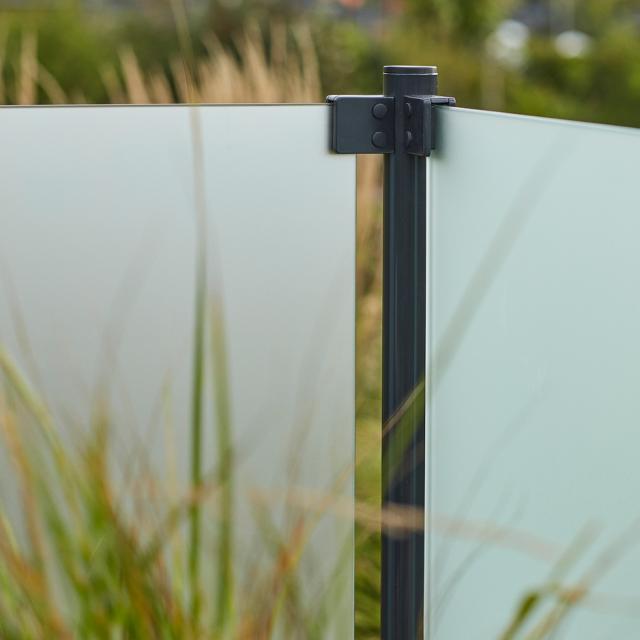 Hærdet glashegn - 90×91 cm - frosted - t/runde stålstolper - 175402-1 DETAIL89594