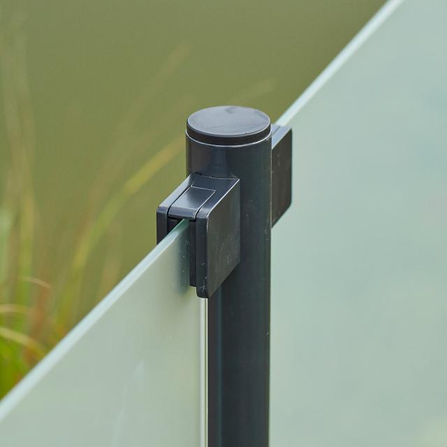 Hærdet glashegn - 90×91 cm - frosted - t/runde stålstolper - 175402-1 DETAIL89592