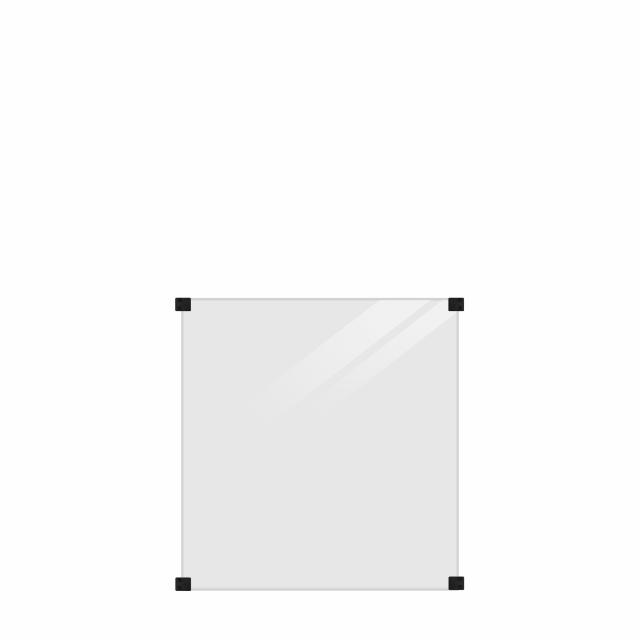 Hærdet glashegn - 90×91 cm - røgfarvet gråsort - t/runde stålstolper 