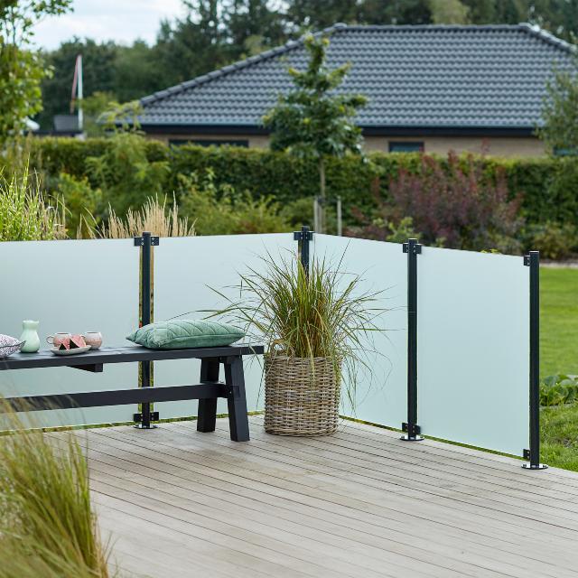 Hærdet glashegn - 90×91 cm - frosted - t/runde stålstolper - 175402-1 DETAIL89589