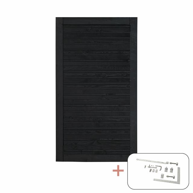 PLUS Plank enkeltlåge - 100×163 cm - sort - PEFC - inkl. beslag