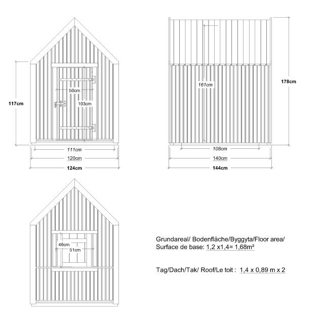 Classic lekstuga - 144×124 cm - obehandlat - inkl. takpapp/aluminiumgjutning