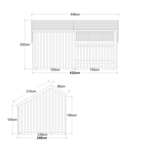 Multi Shelter - 2 Module m/Shelter & Vorraum m. Dachpappe/Aluleisten