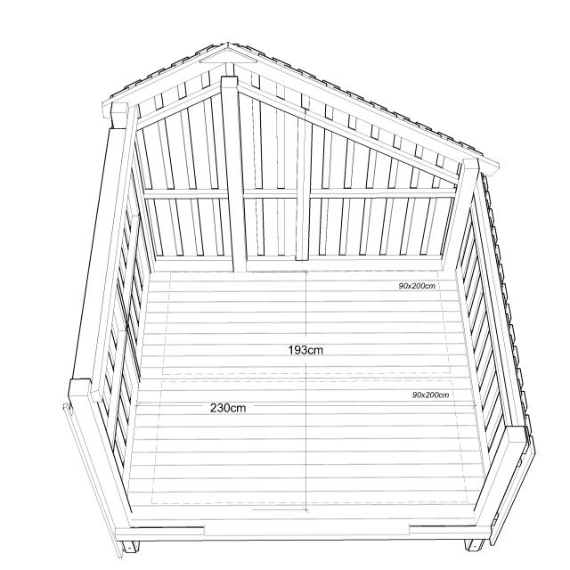 Multi Shelter - 2 Module m/Shelter & Vorraum m. Dachpappe/Aluleisten/H-Pfostenfüße