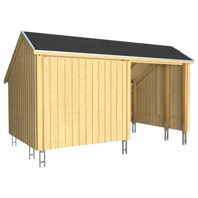 Multi Shelter - 2 Module m/Shelter & Vorraum m. Dachpappe/Aluleisten/H-Pfostenfüße