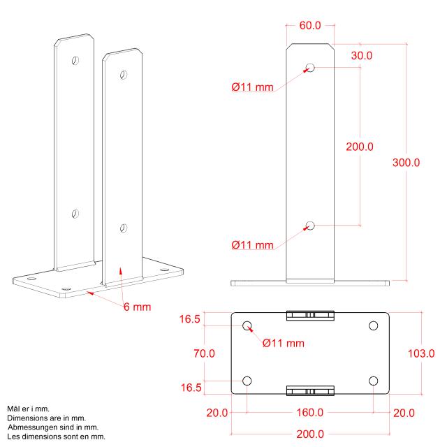 U-Pfostenfuß für Fundamente 9×9×30 cm - m/ Schrauben