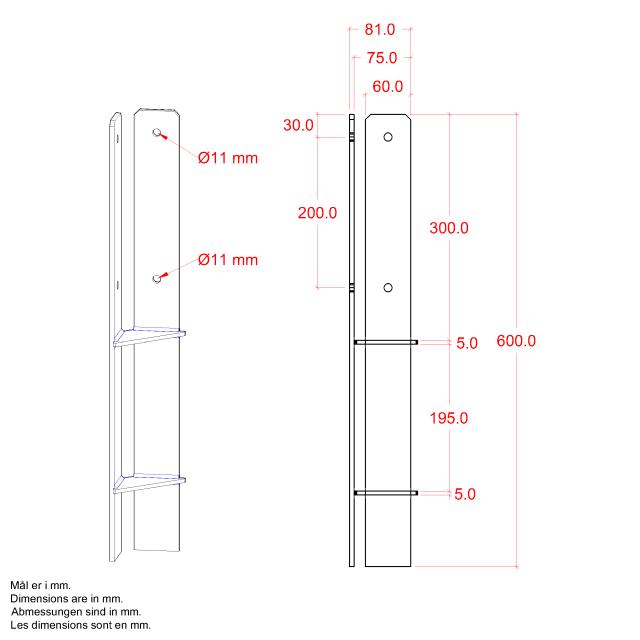 Eck Pfostenfuss 60 cm - 9×9 Pfosten - zum Einbetonieren inkl. Shcrauben