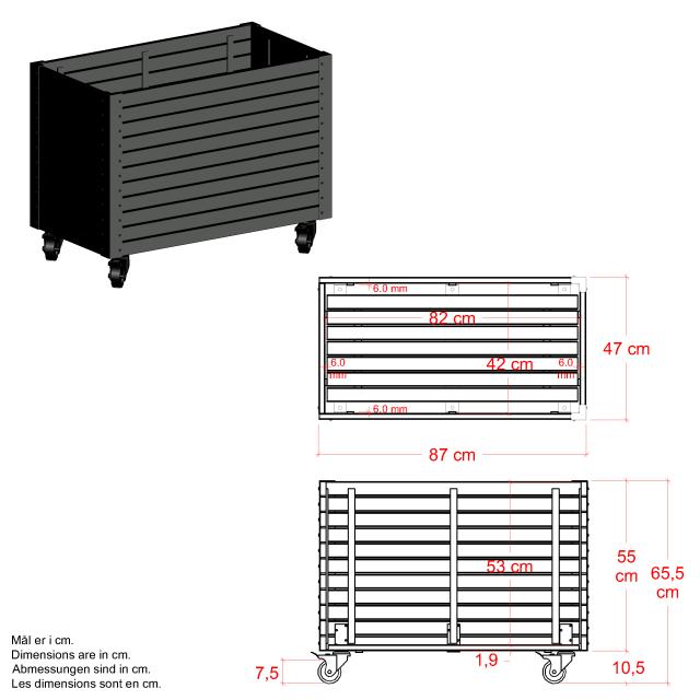 Cubic Living plantekasse m/hjul - 87×47×65,5 cm - sort – 18354-15 DETAIL88023