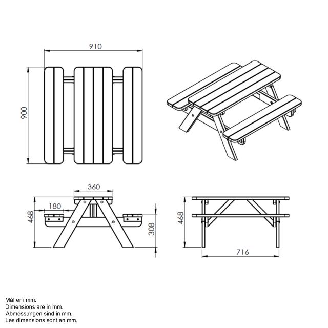 Tiny bord/bænkesæt til børn - 90 cm - ThermoWood® – 18549-4 DETAIL89119