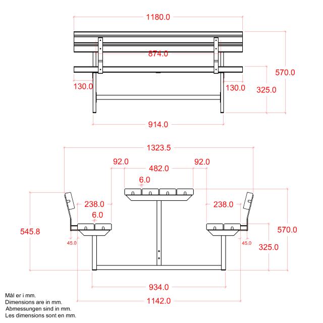 Basic Junior bord/bænkesæt m/2 ryglæn – 118 cm – ThermoWood® – 185862-4 DETAIL88882