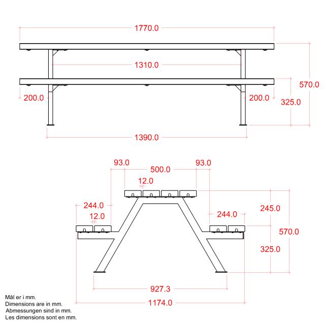 Alpha Junior bord/bænkesæt - 177 cm RePlast - Sort - 187660-25 DETAIL88877