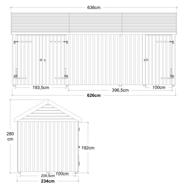 Classic Multi Havehus 14,5 m² - 3 moduler m/enkelt- og dobbeltdør - inkl. tagpap/alulister/H-stolpefødder