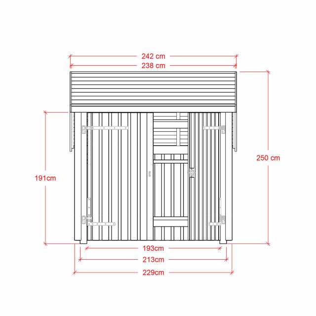 Cykelskur 5,7 m² - 1 modul m/dobbeltdør - inkl. tagpap/alulister/stolpefødder