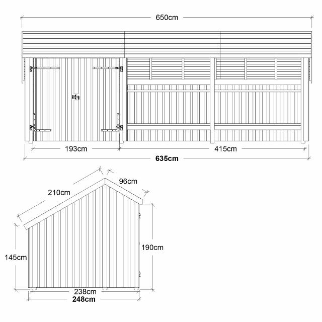 Multi Havehus 15,5 m² - 3 moduler m/dobbeltdør og åben front - inkl. tagpap/alulister/H-stolpefødder