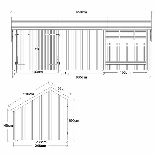 Multi Gartenhaus 15,5 m² - 3 Module Doppeltür & offene/geschlossene Fassade - 15,5 m² unbehandelt
