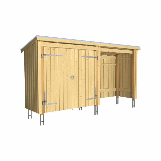 Nordic Multi Havehus 4,7 m² - 2 moduler m/dobbeltdør og åben front - inkl. tagpap/alulister/stolpefødder