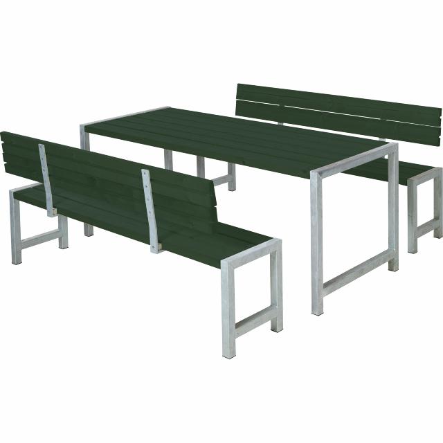 Plankengarnitur mit 2 Rückenlehnen - 186 cm - 1 Tisch + 2 Bänke mit 2 Rückenlehnen - Grün