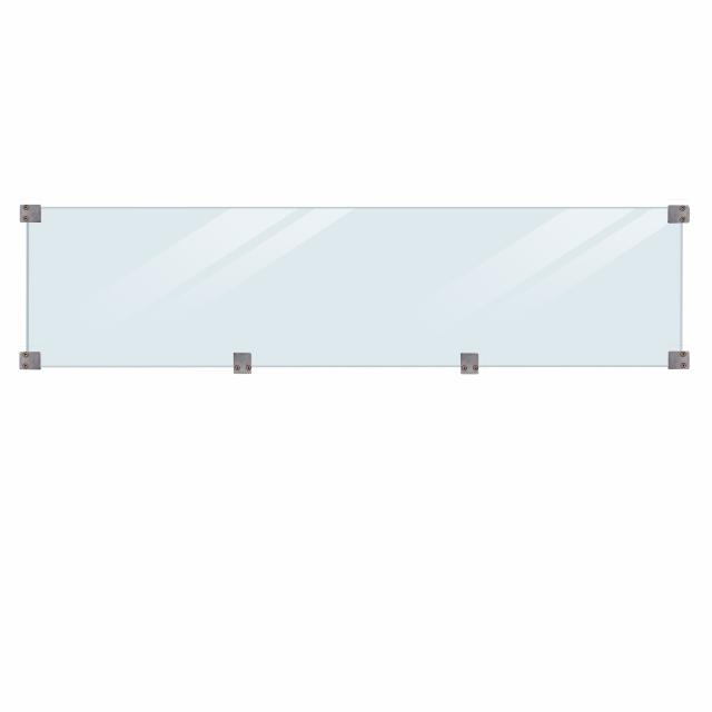 Härdat klart glas inkl. beslag/svart glaslist - längd 174 cm