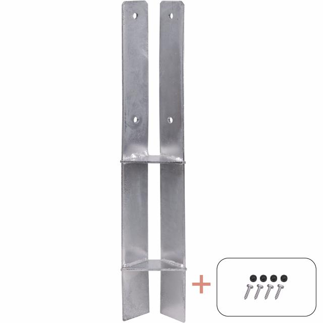 Hjørne Stolpefod 60 cm - 9×9 cm stolper - til nedstøbning - m/skruer