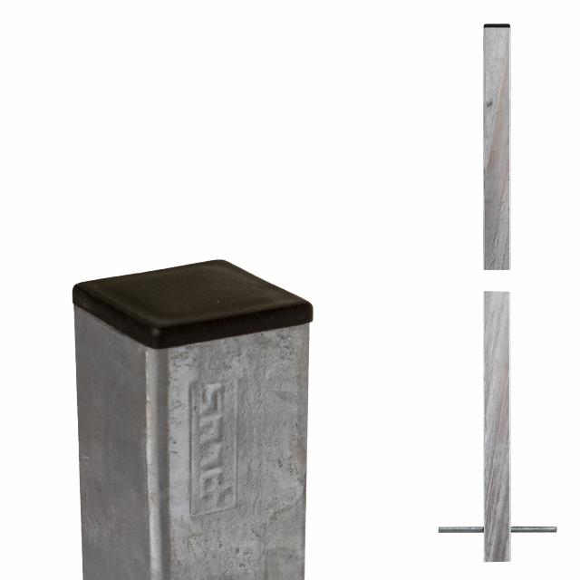 Stålstolpe 4,5×4,5×186 cm - til nedstøbning - inkl. stolpeafdækning
