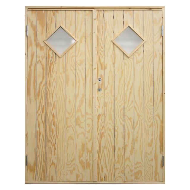 Dobbelt udhusdør plywood m/vinduer inkl. karm - HU - 151,2×197,8 cm
